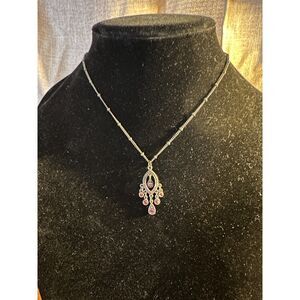 Lia Sophia Chandelier Pendant Gold Tone Necklace Pink Crystals